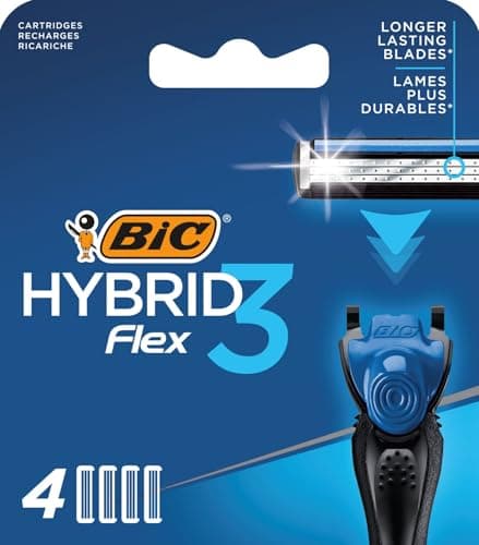 Image of BIC Hybrid 3 Flex Men's Razor Refills with 3 Nano-Tech Titanium Moveable Blades - Box of 4 Cartridges