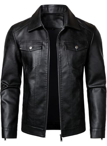 Image of HOOD CREW Men's Motorcycle Biker Jacket- Lightweight Faux Leather Jacket for Casual Wear | Classic Collar, Multiple Pockets