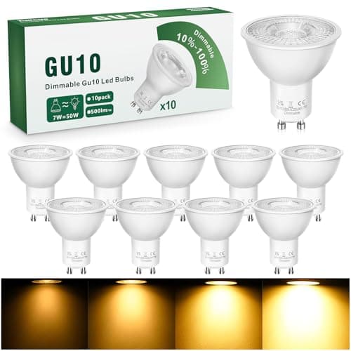 Image of GU10 LED Bulbs, Dimmable, Warm White 3000K, 7W, 500LM, 38° Beam Angle, 220-240V, Halogen Replacement, No Flickering, Pack of 10