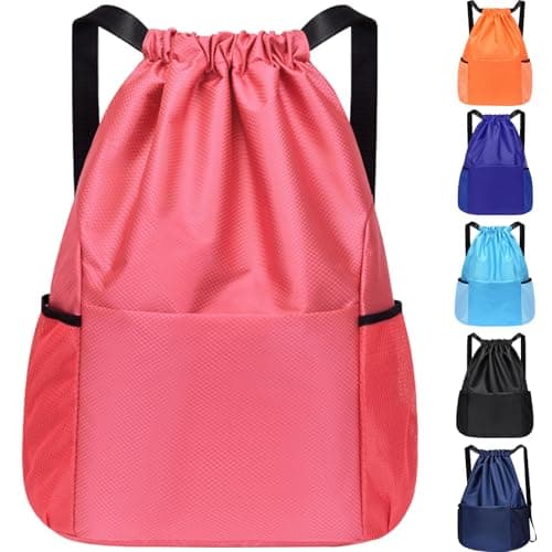 Image of InfiniZer Sports Drawstring Bags Waterproof Swimming Bag for Kids Adults Unisex Large Capacity Foldable Gym Bag for Swimming Gym School Travel Hiking (Rose Red)