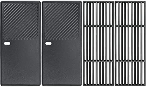 Image of Denmay 43 cm Enamelled Cast Iron Plate & Grate for Charbroil, Enders Boston 4, Enders Monroe PRO 4, Gourmet BBQ and Other Gas Grills, Grilldle Pan with Easy Grip Handles for Oven on Open fire