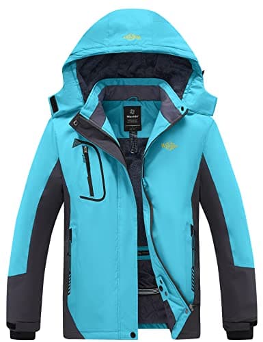 Image of Wantdo Women's Warm Winter Jacket Windproof Mountain Hiking Coats Outdoor Hooded Windbreaker Jackets Water Resistant Snow Sports Coat Blue L