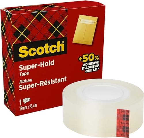 Image of Scotch Super-Hold Tape, 1 Rolls, 19 mm x 25.4 m - 50% More Sticking Power Compared To Crystal Tape, Clear Sticky Tape, Strong and Secure Seal for Christmas Cards and Presents