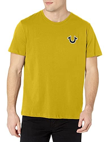 Image of True Religion Men's Buddha Logo Short Sleeve Tee T-Shirt, Mustard Yellow, S
