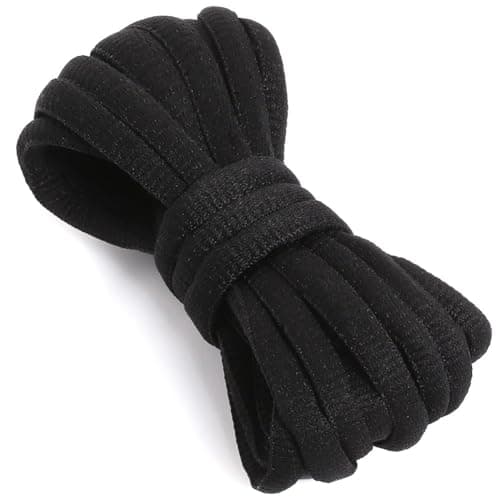Image of VSUDO 120 cm Oval Black Trainer Laces, Half Round Black Shoe Laces for Trainers, Oval Sport Running Shoelaces for Sneakers, Athletic Basketball Shoelaces (1 Pair-Black-120cm)
