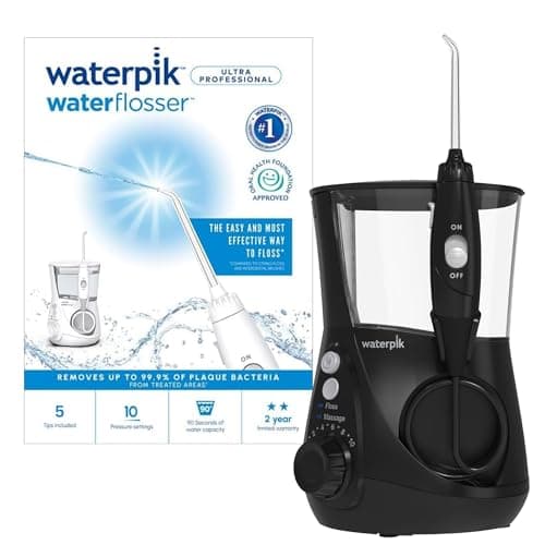 Image of Waterpik Ultra Professional Water Flosser, 5 Tips, Advanced Pressure Control System, 10 Settings, Dental Plaque Removal Tool, Black, WP-662UK, 2pin UK Bathroom Plug