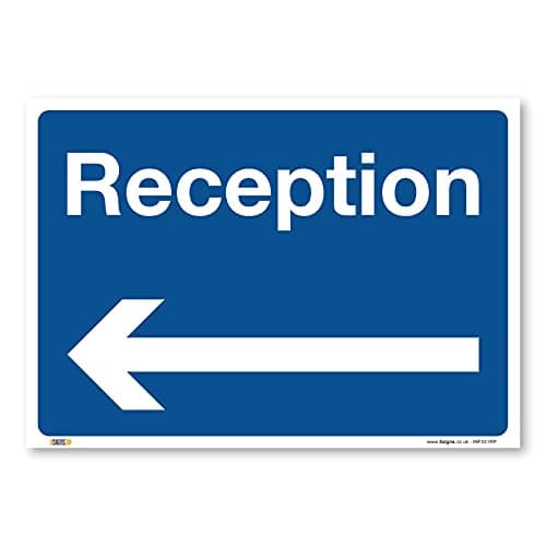 Image of Reception arrow left, A3 420x297mm, PVC Rigid Plastic, Deliveries access, Warehouse Information Safety Signs