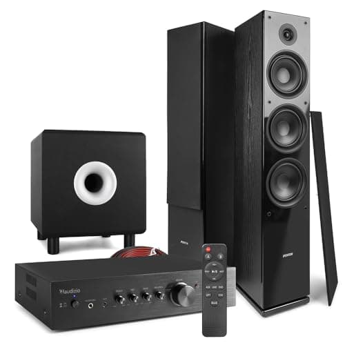 Image of Fenton Audizio AD220B 2.1 Tower Speaker System with SHF80B Floor Standing Speakers, 10" Active Subwoofer, Bluetooth Amplifier - Home Cinema Stereo Surround Sound