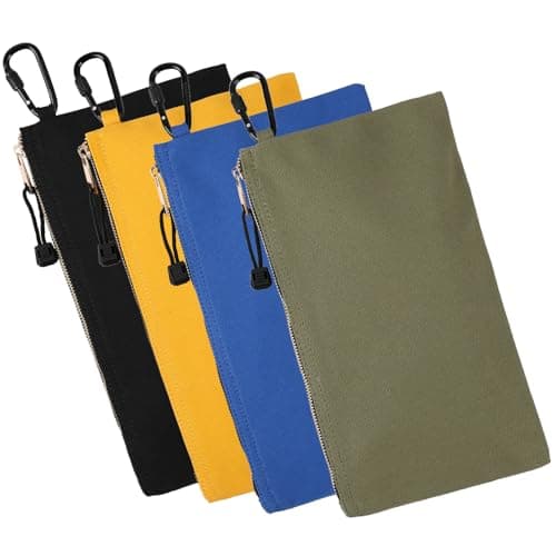 Image of Tool Pouch,Canvas Zipper Small Tool Bags Heavy Duty Sturdy Utility Organisers Bags with Tough Metal Carabiner(4PCS,18 x 30cm)