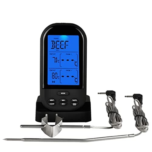 Image of Jayron Wireless Digital Meat Thermometer Kitchen Timer With Dual Probes Cooking Thermometer for Beef Smoker Oven Grill BBQ(BLACK)
