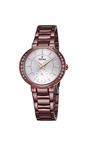Image of Festina MADEMOISELLE Women's Quartz Watch with Silver Dial Analogue Display and Brown Stainless Steel Plated Bracelet F16912/1