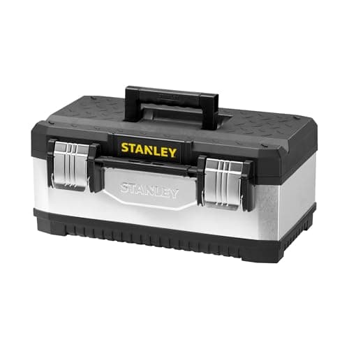Image of STANLEY Galvanised Toolbox with Heavy Duty Metal Hinge, Portable Tote Tray for Tools and Small Parts, 20 inch, 1-95-618