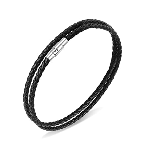 Image of Yolev Leather Braided Double Wrap Braided Leather Bracelet for Men & Women