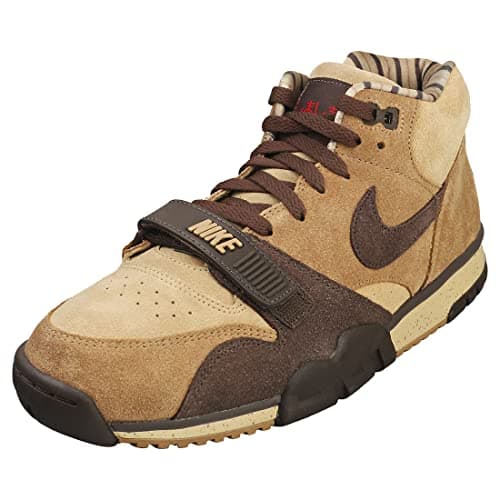 Image of Nike mens Air Trainer 1, Hay/Taupe/Varsity Red/Baroque Brown, 7.5 UK