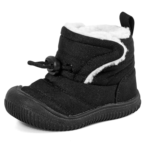 Image of MASOCIO Baby Shoes Boys Girls Winter Snow Boots Infant Toddler Kids Warm Fleece Lined Furry Fluffy Booties Children Slippers First Walking Size 7.5 UK Child Black 2