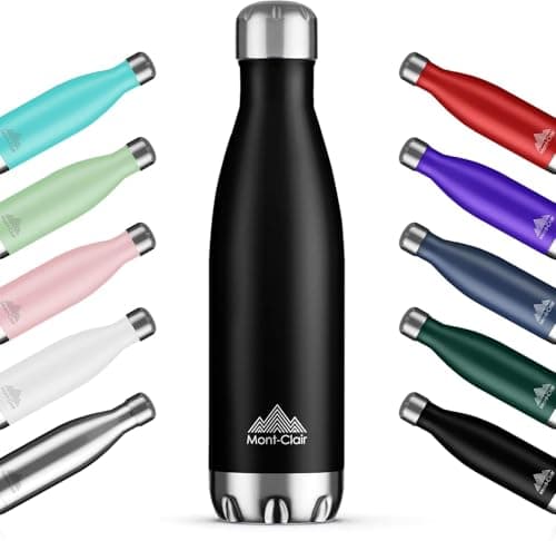 Image of Mont-Clair H2O Stainless Steel Water Bottle, Vacuum Insulated - BPA Free, 12h Hot & 24h Cold Drinks, Metal Water Bottle 500ML Leakproof, Ideal for Adult, Kids, Running - Black