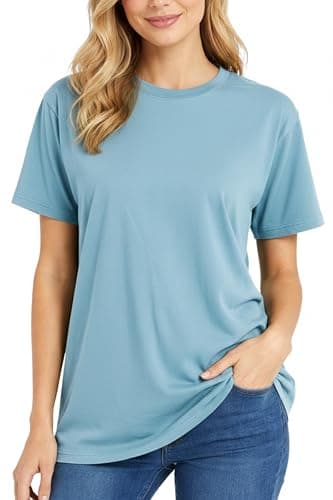 Image of Re Tech UK - 100% Cotton T Shirts for Women UK - Soft Comfy Round Neck Short Sleeve - Ladies T Shirts Loose Fit Plain Tee - Perfect for Everyday Casual Wear, (Light Blue, XL)