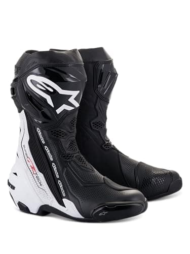 Image of Alpinestars Supertech R Vented Racing Motorcycle Boots, CE-Certified, Lightweight, Advanced Ventilation & Grip, 46, Black/Red Fluo/White/Gray
