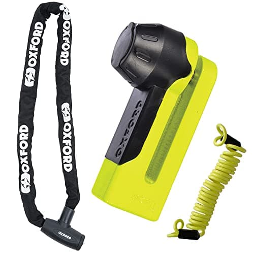 Image of Oxford Security GP Chain8 1.5m x 8mm Round Motorcycle Chain Lock Black + OF51 Titan Security Bicycle Motorbike Motorcycle Disc Lock and Pouch Yellow + FREE 1.5M Reminder Cable