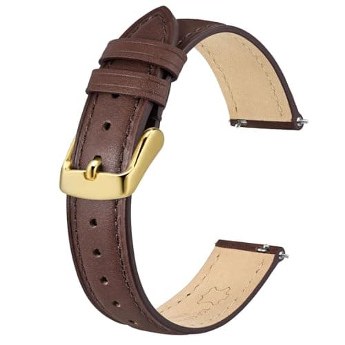 Image of BISONSTRAP Elegant Leather Watch Straps, Quick Release, Watch Bands for Women and Men, 12mm, Dark Brown (Gold Buckle)