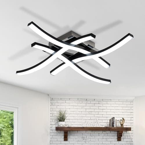 Image of Dorlink Modern Led Ceiling Light,4 Built-in Chrome Led Boards Design Ceiling Lamps,24W 6500k Cool White Chandelier,45cm Black Ceiling Lighting for Living Room Bedroom Kitchen Hallway Office