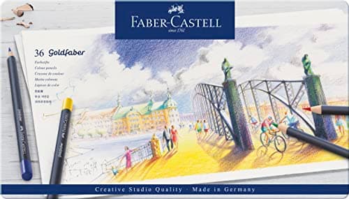 Image of Faber-Castell Creative Studio Goldfaber Colour Pencil, Multicoloured Tin of 36 Pencils, Art, Craft, Drawing, Sketching, Home, School, University, Colouring
