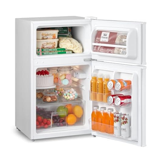 Image of COMFEE' RCT87WH2(E) Under Counter Fridge Freezer, 87L Small Fridge Freezer with Light, Removable Shelves, Adjustable Thermostats, Reversible Doors, White