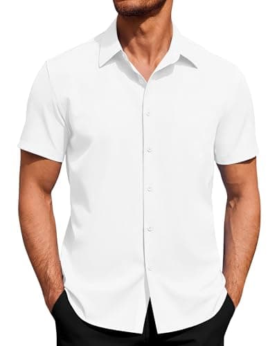 Image of J.VER Mens Short Sleeve Shirts 4-Way Stretch Dress Shirt Non Iron Business Casual Regular Fit Summer Button Down Shirts White L