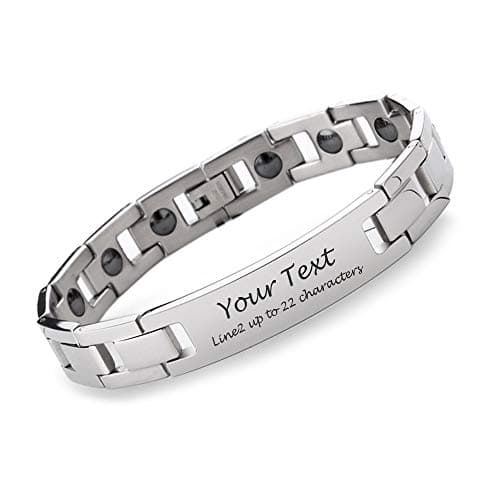 Image of howson london Personalised Men's Magnetic Bracelet Name Engraved Bracelet with Gift Box Titanium Steel Magnet Wristband for Daddy Gifts for Christmas (Silver)