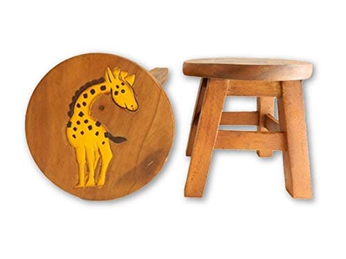 Image of Children's Wooden Stool, Giraffe Design - Handmade Acacia Wood - Small Chair, Footstool or Side Table - Nursery & Bedroom Decor - Fun Step Stool for Kids - Ideal Christmas & Birthday Gift