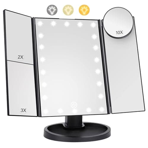 Image of Lighted Makeup Mirror with 22 LED Lights, Dual Power Supply 1x/2x/3x/10x Magnifying Touch Screen Dimmable Mirror, 180 Degree Adjustable Angle, Travel Cosmetic Mirror - Black