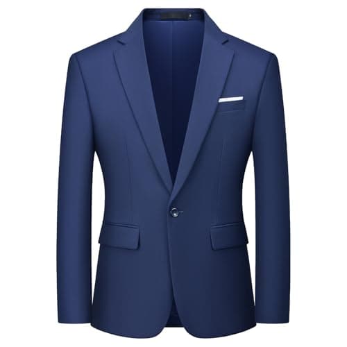Image of Autsel Mens Blazer Smart Casual Slim Fit One Button Formal Business Suit Jacket Wedding Tuxedo Jackets Navy Blue L