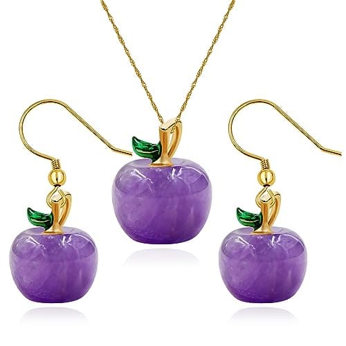 Image of Uloveido Natural Amethyst Purple Apple Dangle Earrings and Pendant Necklace Set Gifts for Women Girls Christmas Eve Xmas Y4029