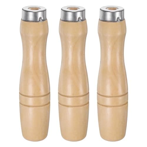 Image of sourcing map 3pcs Wooden File Handle 4.13 Inch 6.2mm Round Hole Ergonomic Handles with Metal Collar for 8" Metal Files