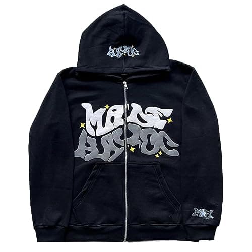 Image of ZENMANCHEN Full Zip Hoodies for Men Over Face Y2k Hoodie Men Oversized Y2k Jacket Gothic Graphic Hoodies Vintage Sweatshirt, 2-black, S