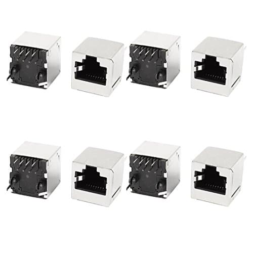 Image of sourcing map RJ45 Cat5 Coupler, 8Pcs RJ45 8P8C PCB Mount Socket Connector Network Ethernet Adapters Female to Female, Modular Data Jack with Eight Straight Angle Pins for Easy PCB Mounting