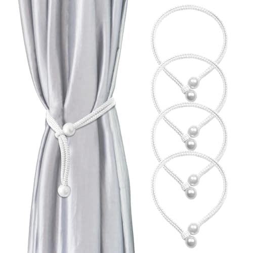 Image of KEJOL 4 Pack Curtain Tie Backs, Elegant Pearl Tie Backs for Curtains | White Curtain Tiebacks | Hand-Knitted Curtains Tie Backs | for Home Office Living Room Bedroom