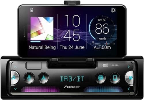 Image of Pioneer SPH-20DAB with antenna including latest generation 1-DIN receiver with DAB/DAB+ Digital Radio, Bluetooth, USB and Spotify. Connects to iPhone & Android devices