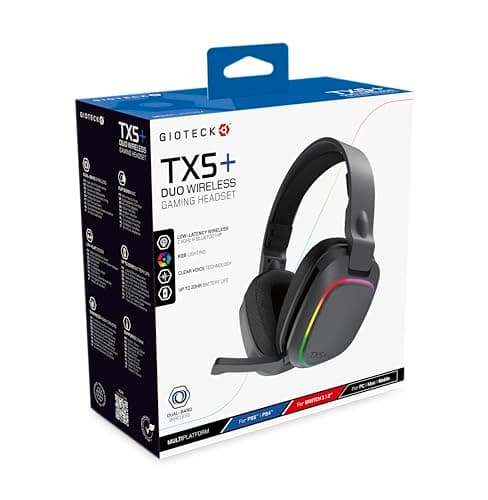 Image of Gioteck TX5+ DUO Wireless Headset for Nintendo Switch 1/2, PS5, PC - Low Latency Dongle - Customisable RGB