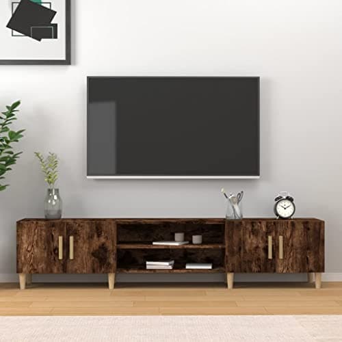 Image of Homvdxl 180cm Wide TV Stand Unit, TV Cabinet for up to 70 Inch TV, TV Table with 4 Doors and Wood Legs, 180x31.5x40 cm, for Living Room, Bedroom - Oak
