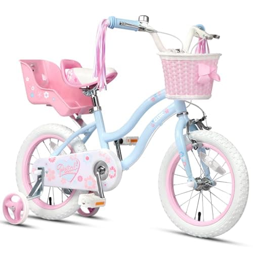 Image of Glerc 16 Inch Kids Bike for 4 5 6 7 Years Old Girls,Princess Style with Streamers & Basket & Stabilisers, Blue