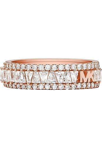 Image of Michael Kors Women's Premium Kors MK Rose Gold-Tone Sterling Silver Band Ring, MKC1637AN7917