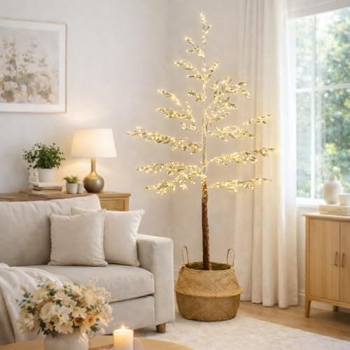 Image of Marco Paul 6ft Pre-Lit Birch Alpine Twig Tree Wedding Decoration with Warm White LED's Mains Powered Light Up Party Decoration for Indoor & Outdoor Home & Garden Display
