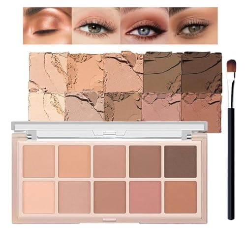 Image of 10 Colors Eyeshadow Palette, Smooth Matte Natural Nude,Pink and Brown Eye Shadow Includes Brushes, High Pigmented, Blendable & Long Lasting, Travel Size Eye Makeup Palette for Women (Natural Nude)