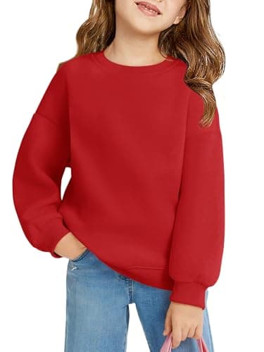 Image of Haloumoning Girls' Sweatshirt Crew Neck Oversized Pullover Kids Lightweight Sports Long Sleeve Plain Basic Long Sleeve Tops 5-14 Years, red, 11-12 Years