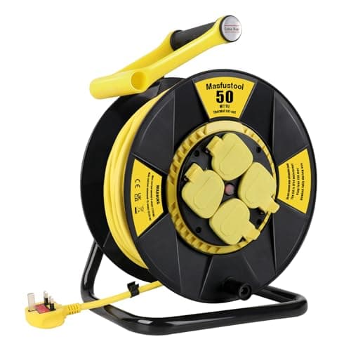 Image of 50M Extension Outdoor or Indoor Lead IP44 Rated, 4 Socket Extension Reel, Heavy Duty Extension Cable, Thermal Cut Out, UK Outdoor Plug, Dust-Proof Extension Lead for Garden, Garage,Camping