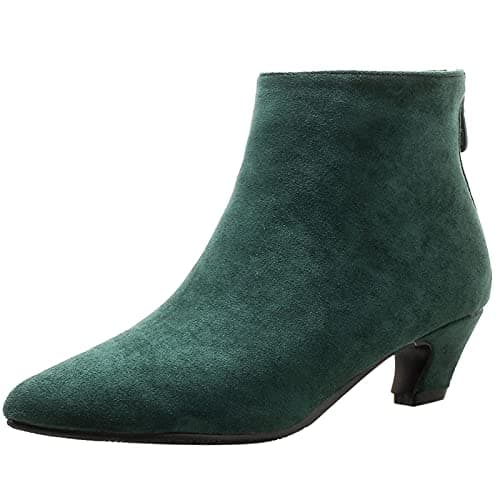Image of Bviennic Women Kitten Heel Office Comfy Dress Pointed Toe Ankle Booties Mens Mid Heels Stylish Evening Party Soft Chelsea Boots Zip Green Size 8 UK-44CN