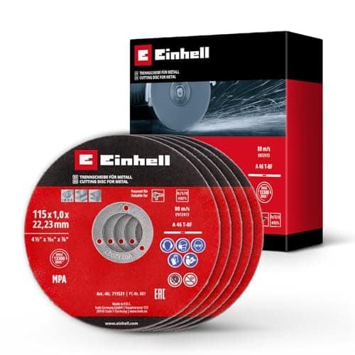 Image of Original Einhell 5-Pcs. Thin Cutting Disc Set for Metal, Ø 115 mm (1 mm Thick, MPA-Certified, Long Service Life, Precise, Low-Burr Cuts, for Angle Grinders)
