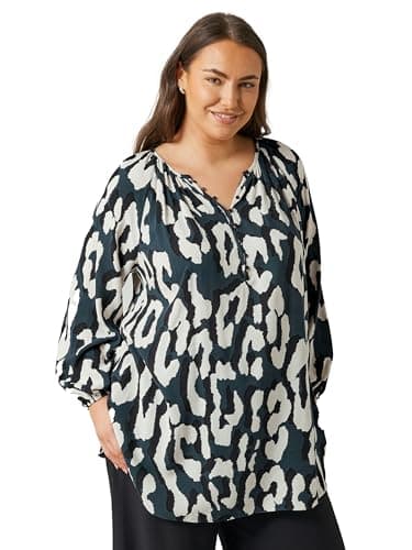 Image of EVANS Curve Navy Animal Print Long Sleeve Blouse - Women's - Plus Size Curve