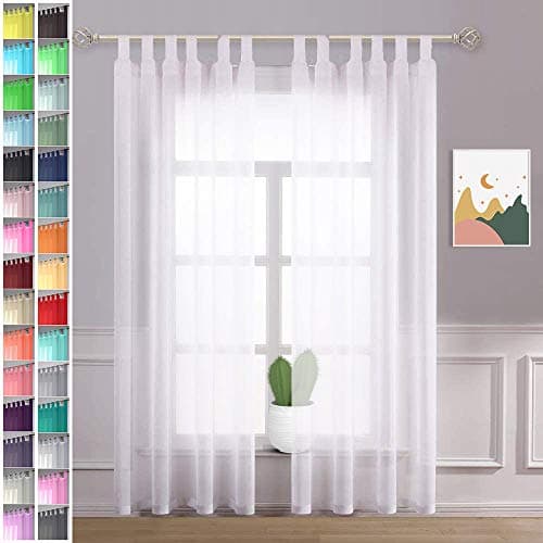 Image of Megachest lucy Woven Voile Tab Top Curtain 2 Panels with ties (28 colors) (pure white, 56" wideX72 drop(W142cmXH183cm))